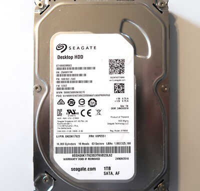 Seagate ST1000DM003 1SB102-543 CC63 (Z9A9) TK Thailand 1TB 3.5