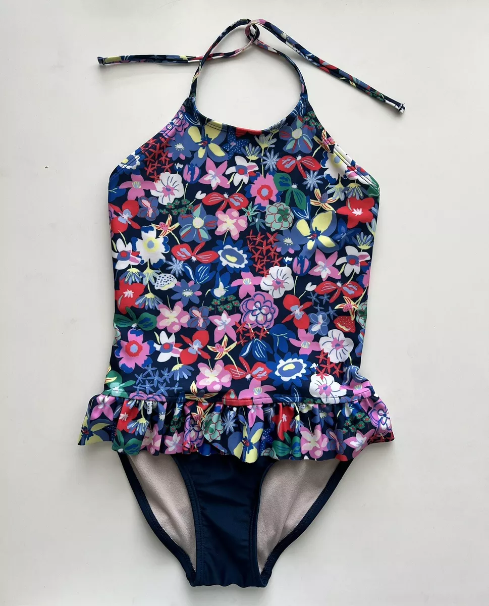 Tea Collection Caribbean Wildflower Swimsuit one piece swim floral navy  peplum