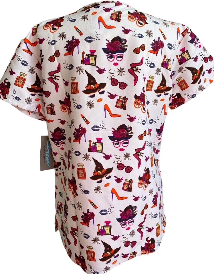 Serene Uniforms Women's Scrubs Top Size 2X- Halloween Witches Hat- NEW - Image 4 of 4