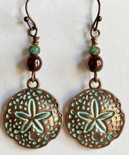 Etched Patina Sand Dollar Earrings. Ocean. Coast. Beach.