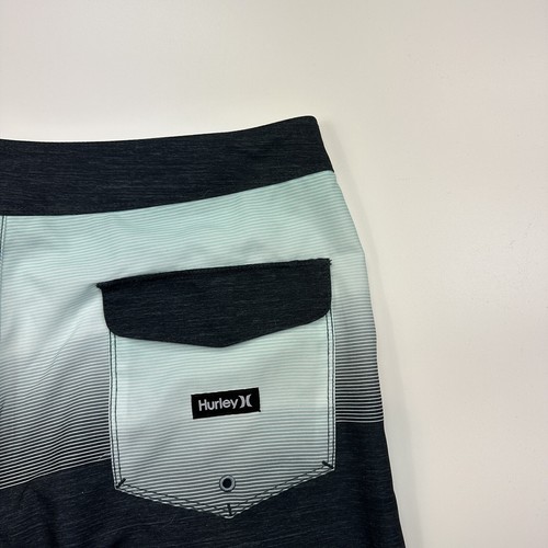 Mens Hurley Boardshorts Black White Blue Stripe Size 34 - Picture 7 of 8