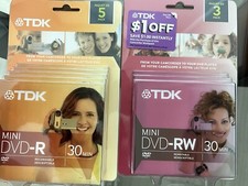 TDK New Lot Packs of 5 And 3 Mini DVD-R Discs Camcorder Recordable Media Sealed
