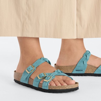 BIRKENSTOCK FRANCA BRAIDED BISCAY BAY MEDIUM/NARROW WIDTH LEATHER CRISSCROSS SAN