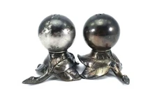 Weidlich Bros USA SALT & PEPPER SHAKERS Orb Sitting atop Leaves Silverplate