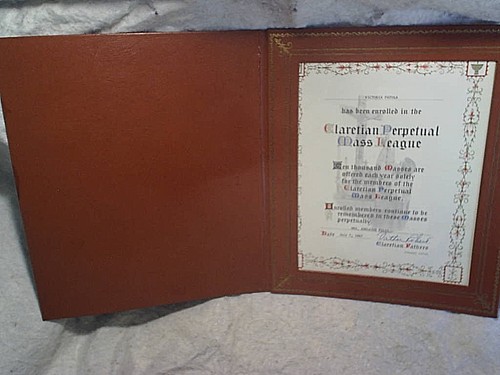 1967 CLARETTIAN PERPETUAL MASS LEAGUE CERTIFICATO, padre Roberts, Chicago illinois - Foto 2 di 5