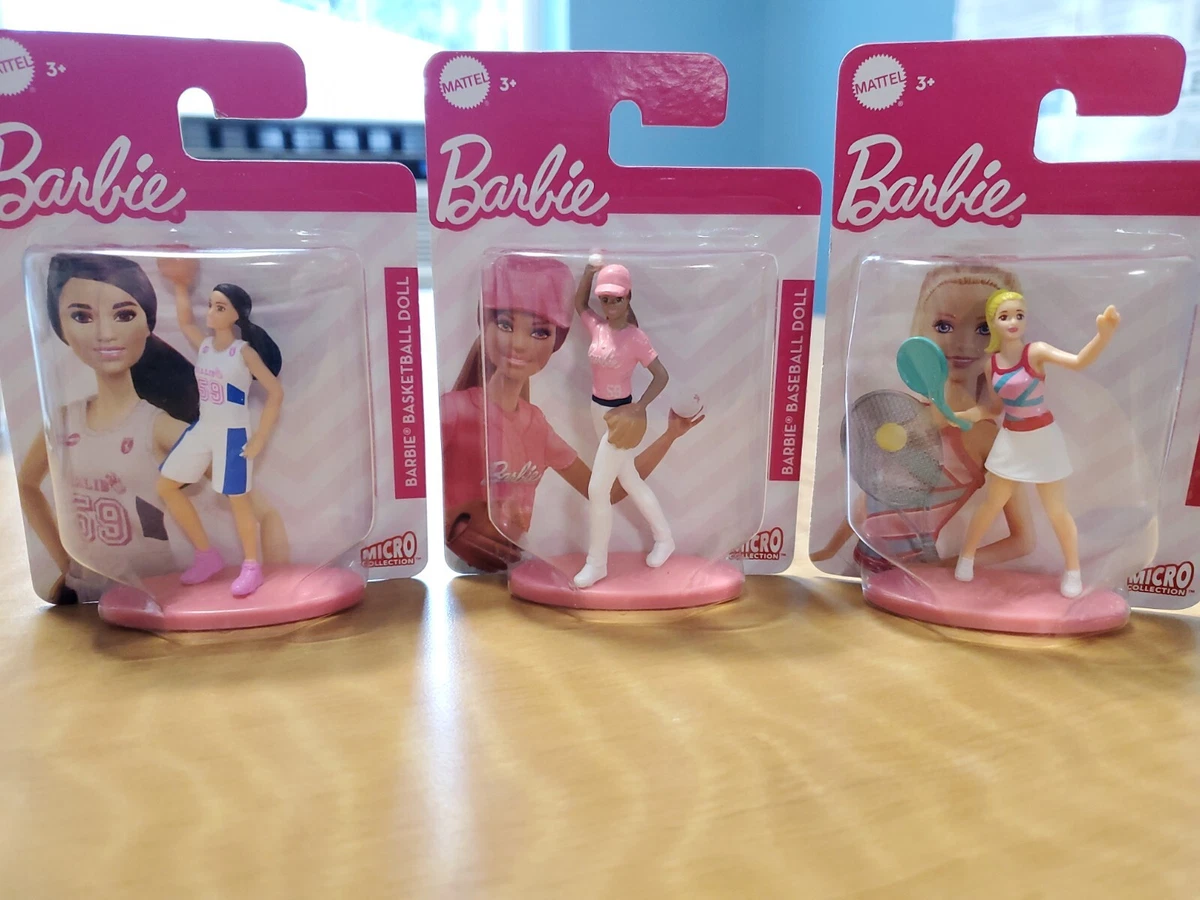 BARBIE DOLL MICRO COLLECTION SET OF 3 BASKETBALL, BASEBALL, & TENNIS 3  MATTEL