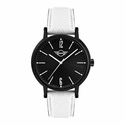 Lederuhr MINI COOPER BMW Swiss Made MI.2172L/57 Weiß Schwarz