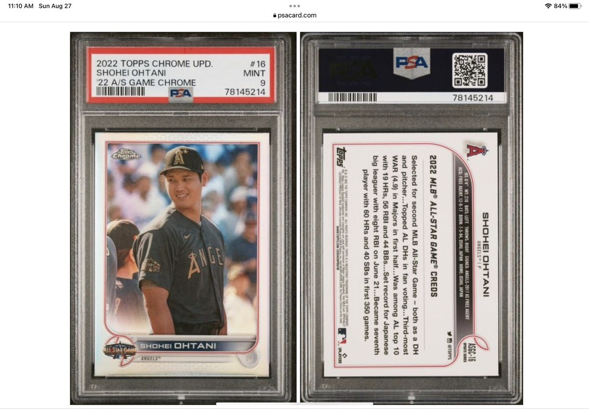 🔥2022 Topps Chrome UPD. 22 All star Game Chrome Shohei Ohtani Psa