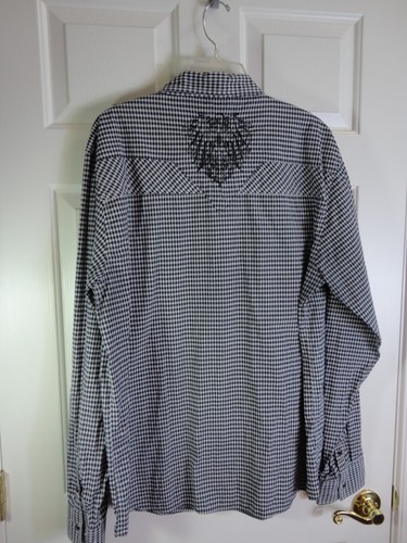 Camisa Blue Gear Para Hombre XL Negra/Blanca Cuadros Mangas Largas/Enrollables Perla Broches de presión - Imagen 2 de 5