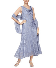 Alex Evenings Women's Cowl-Neck Tea-Length Dress & Shawl Size 6