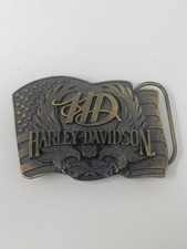 Vintage 80s HARLEY DAVIDSON Eagle American Flag and HD motorcycle belt buckle