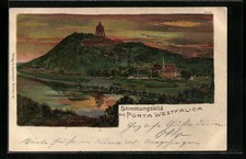 Sonnenschein-AK: Porta Westfalica, Panorama im Abendrot 