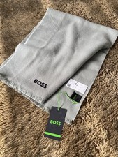 Image of Hugo Boss Men’s Scarf Grey Logo Designer Winter Warm Original Never Worn