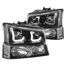 For Chevy Silverado 1500 Classic 07 Headlights Black Led Drl Bar Headlights W