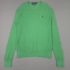 Polo Ralph Lauren Sweater Mens Large Green Cotton Cashmere V Neck Knit Pullover