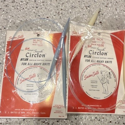 Vintage Susan Bates Circlon Nylon Circular Knitting Needles Size 11 & 15 Circlon