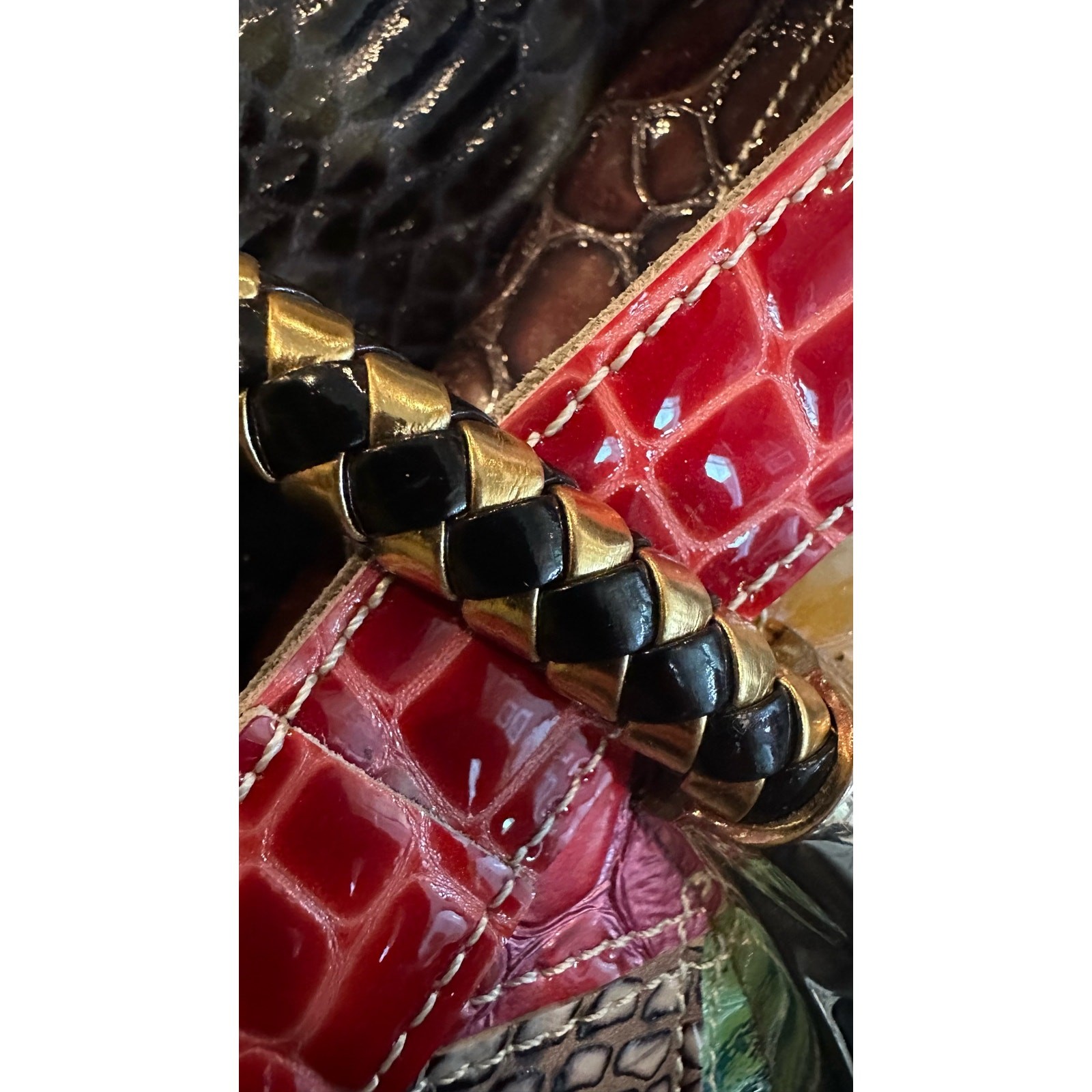 Vintage Leather Snake Blocks Patchwork Handbag Sa… - image 11