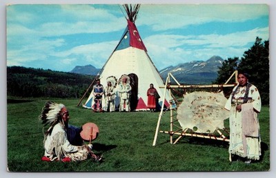 Native American Postcard Glacier National Park Blackfeet Indians Tribal Dress US