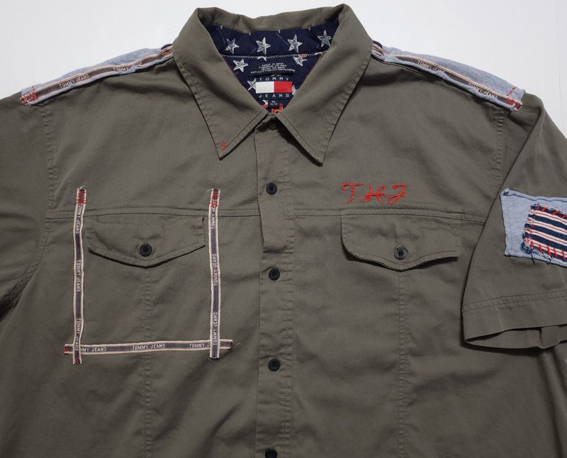 Vintage 2000s Tommy Hilfiger Chain Stitch Patchwork XL Shirt