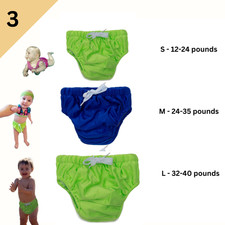 CLEARANCE KaWaii Reusable Swim Diapers Best Fitting Drawstring 3-PACK S/M/L