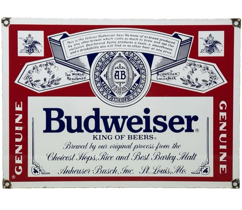 VINTAGE BUDWEISER BEER PORCELAIN SIGN GAS STATION OIL ST LOUIS ANHEUSER-BUSCH