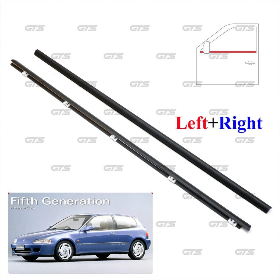 Pair Outer Window Glass Seals Belt Weatherstrip For Honda Civic Hatchback 1993 Foto 2 de 4