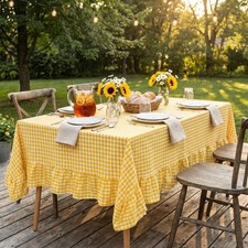 PartyDelight Gingham Ruffle Tablecloth Butter Yellow Washed Cotton Checkered ...