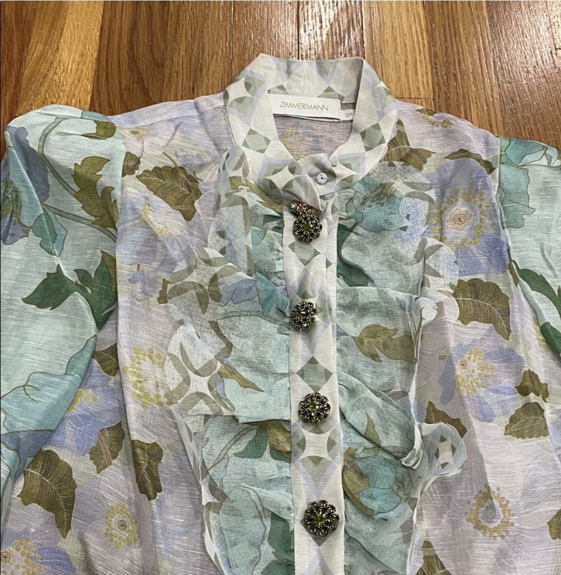 Zimmerman Rhythm Ruffled Patchwork Silk Blouse 0P - image 5