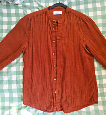 Primark men's Small 100% Cotton  Long-sleeve Button-up In Brown - textured