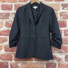 Calvin Klein Blazer Womens 4 Dark Gray Ruched Sleeve Casual Work Office Jacket