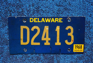 1968 Delaware DEALER License Plate