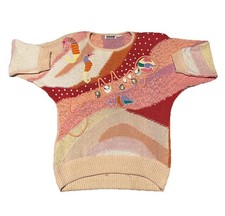 VTG Women  s Mariea Kim Sweater Seashells Seahorse Beach Summer Embroidered READ