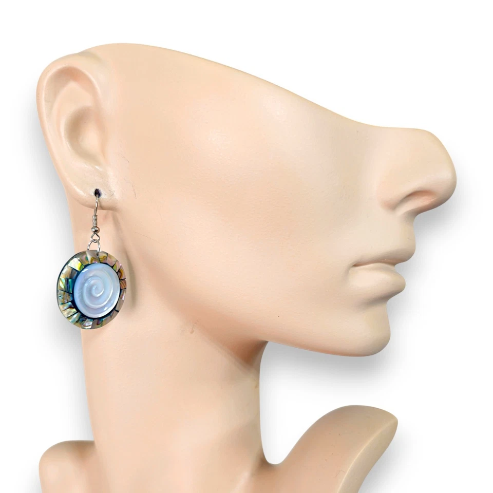 MOP Mother of Pearl Abalone Shell Spiral Drop Dangle Earrings Women Jewelry Gift - Image 2 of 4