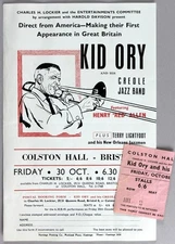 KID ORY – rare vintage original Bristol 1959 jazz concert handbill + ticket stub