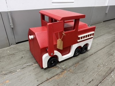 Vintage 1970 More Than A Mailbox Red Fire Engine Firetruck Unused Wood