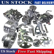 For Sb Chevy Alum Pulleybracket Kit W Alternator Power Steering Long Water Pump