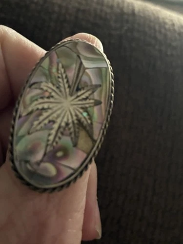 Vintage Mexican Sterling Silver Ring with Inlay Abalone Size Size 8 See Photos
