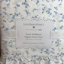 POTTERY BARN TEEN LOVESHACKFANCY PRAIRIE WILDFLOWER ORGANIC F/Q DUVET COVER BLUE