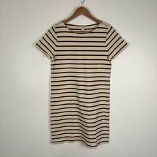 J. CREW Nautical Striped Casual T-Shirt Dress Navy Blue White Zipper Shoulders S