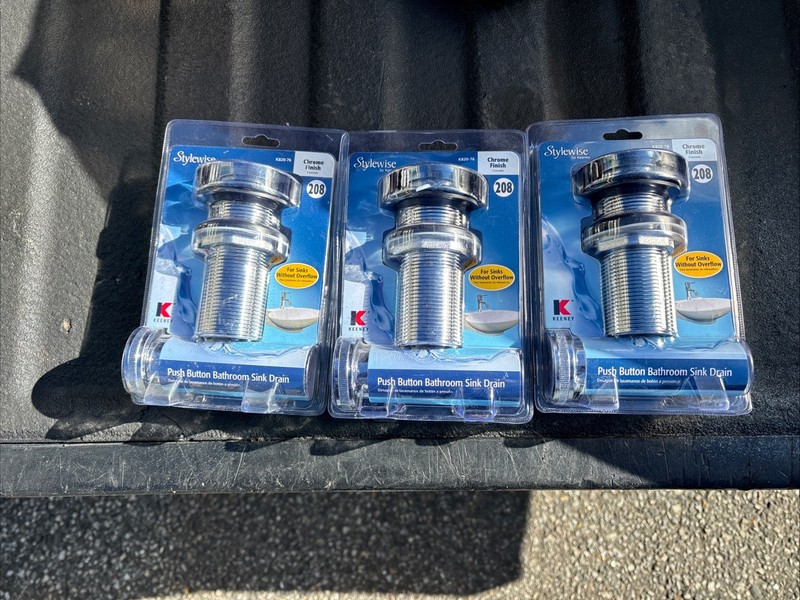 NEW 3 Keeney Push Button Bathroom Sink Drains without Overflow Chrome K820-76 