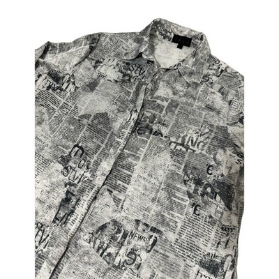 Vive La Vie Woman's Newspaper Print Button Down Size Small