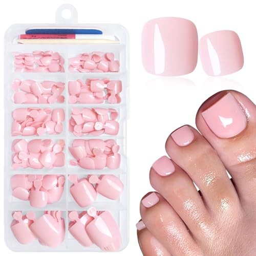 168pc Press on Toenails Women Fake Toe Nails with Glue Adhesive Tabs, Light - Picture 1 of 6
