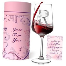 Personalized Monogram Wine Glass Gifts for Women - Customized A-Z Wine Letter R
