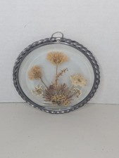 Vintage Dried Pressed Flowers Pewter Frame Window Suncatcher Lasting Impressions