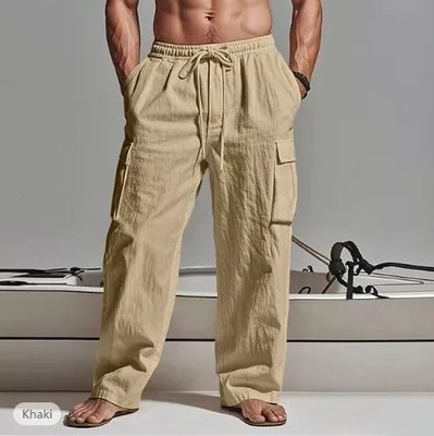 Herren Cargo Hose Khaki Mittelbund mit Seitentaschen Sommer T103D35E44