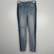 Spanx Jeans Womens Small 26x27 Pull On Light Wash Distressed Ankle Raw Hem