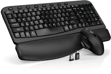 Wireless Keyboard and Mouse Combo – Ergonomic Wave Key, Built-in Leather Soft...