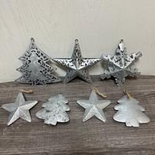 Christmas Ornaments Lot 7 Rustic Western Country Theme 3D Galvanized Trees Stars