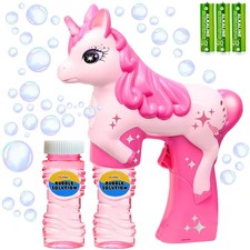 Unicorn Bubble Gun for Kids, Automatic Machine Blower Toy, Cute Pink