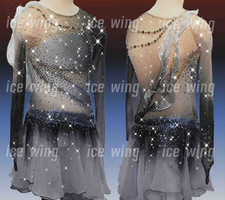 Ice Figure Skating Dress Rhythmic Gymnastics Twirling Competition gray dyeing